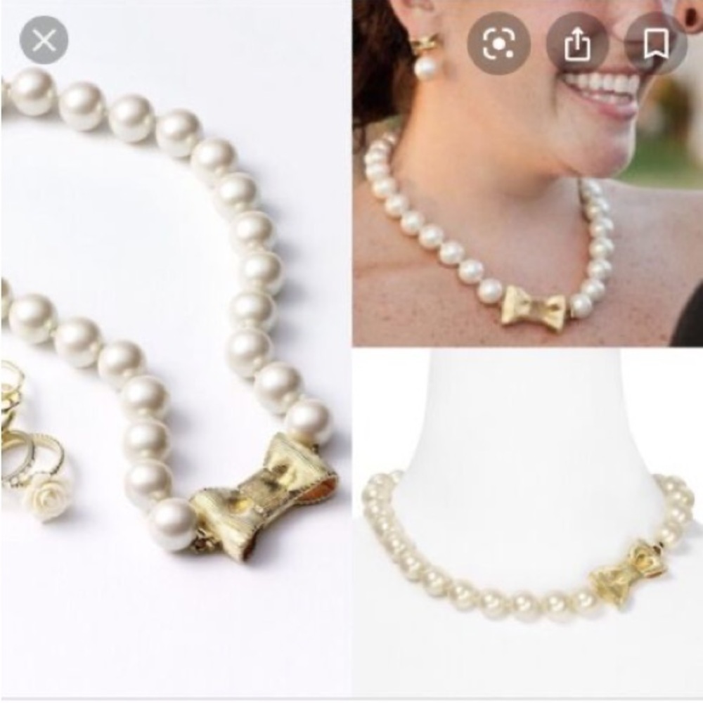 Kate Spade New York All Wrapped Up Pearl Necklace Gold 18" Ribbon Bow co…